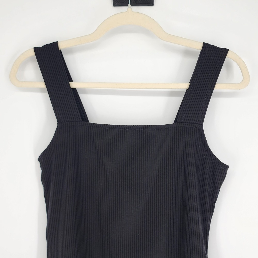 Womens Ribbed Wide Srtap Square Neck Tank Top Small Capsule Minimalist Basic - Picture 2 of 7